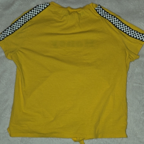 Posh Posh M Yellow Tie Front B&W Checked Flirty "HONEY" TEE 100% Says LOOK @ ME! - Picture 7 of 8